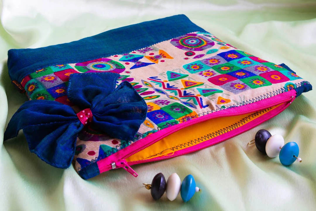Bow Styled Pouch - Teal Blue - Image 2