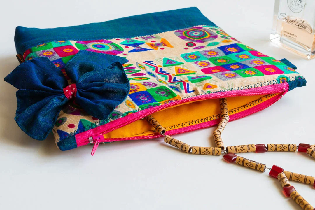 Bow Styled Pouch - Teal Blue - Image 3