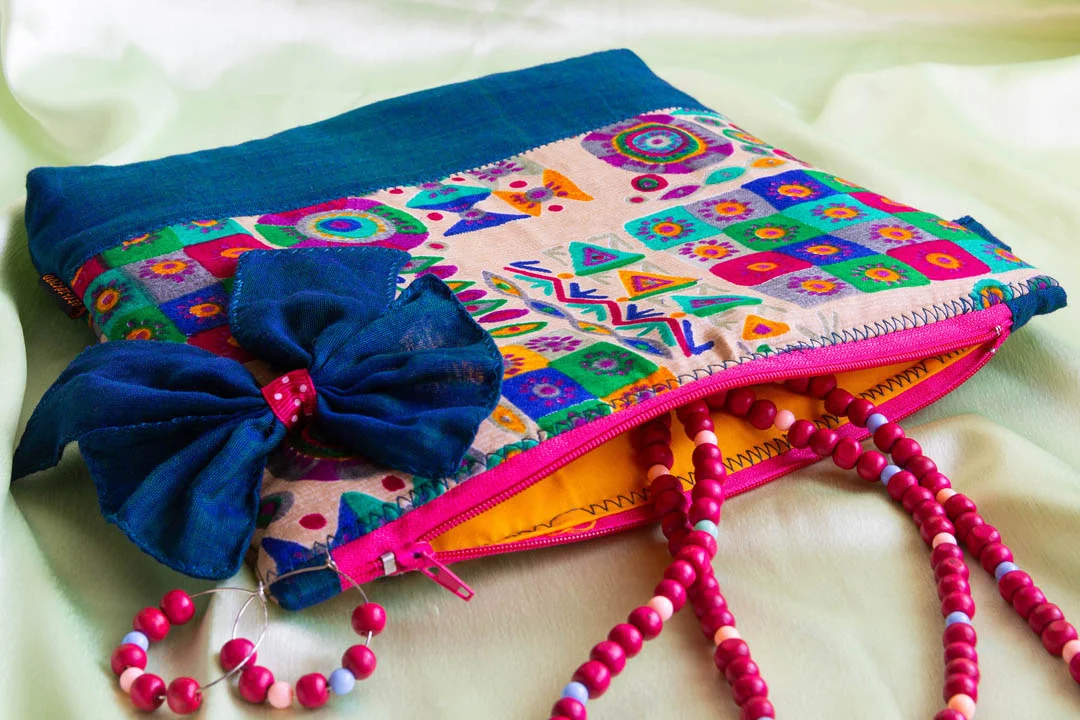 Bow Styled Pouch - Teal Blue - Image 4