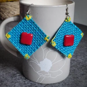 Handmade Blue Jute Earrings