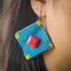 Handmade Blue Jute Earrings - Image 2