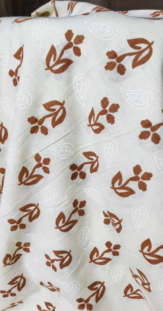 Charming Soft Cotton Cambric Fabric - Brown and White - below 150/- per metre - Image 4