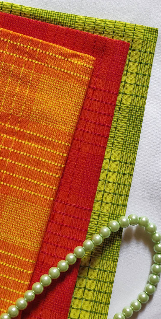 Fabric Handloom Checkered Orange 3 https://chaturango.com/handloom-fabrics-cotton-checkered-orange/