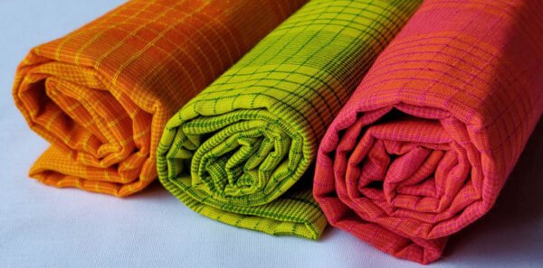 Fabric Handloom Checkered Orange 4 https://chaturango.com/handloom-fabrics-cotton-checkered-orange/