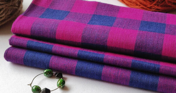 Fabric Handloom Checks Purple Blue 4 https://chaturango.com/handloom-fabrics-cotton-checks-purple-blue/