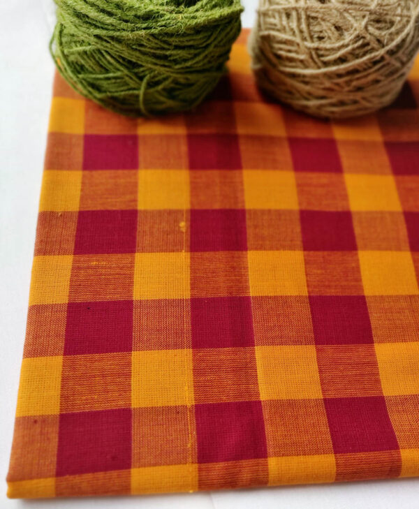 Fabric Handloom Checks Red Yellow 2 https://chaturango.com/handloom-fabrics-cotton-checks-red-yellow/