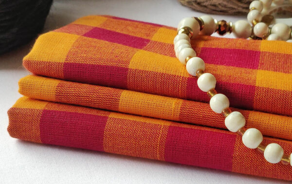Fabric Handloom Checks Red Yellow 3 https://chaturango.com/handloom-fabrics-cotton-checks-red-yellow/