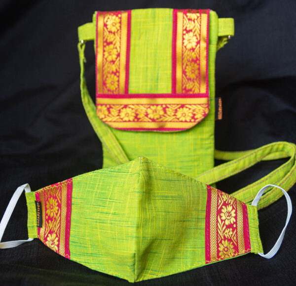Handbag Sling Zari Border Grass Green 2 https://chaturango.com/zari-bordered-sling-bag-for-women-green/