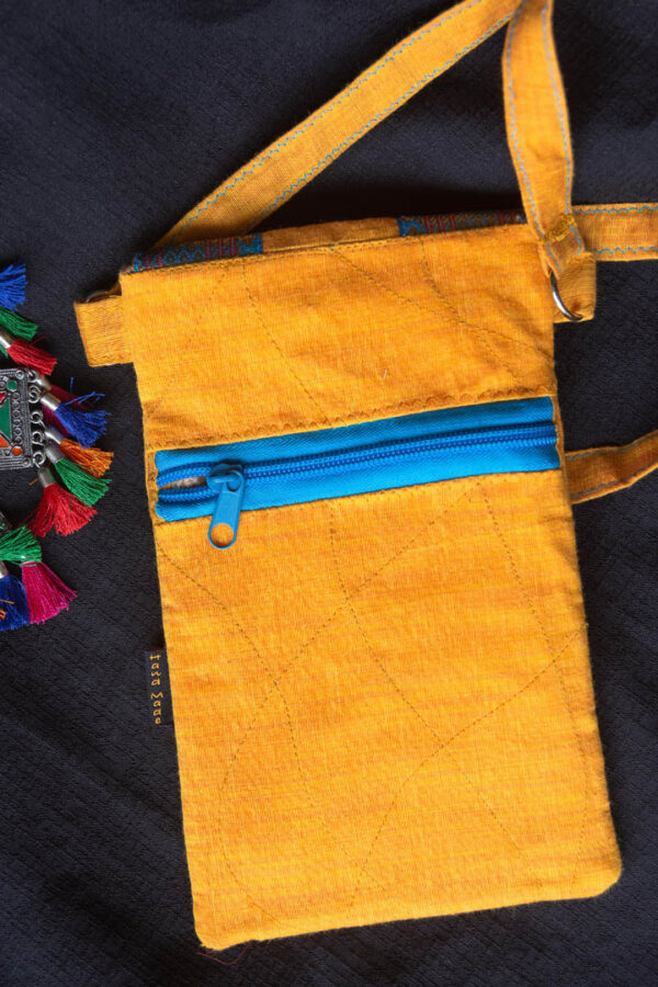 Handbag Sling Zari Border Yellow 6 https://chaturango.com/zari-bordered-sling-bag-for-women-yellow/