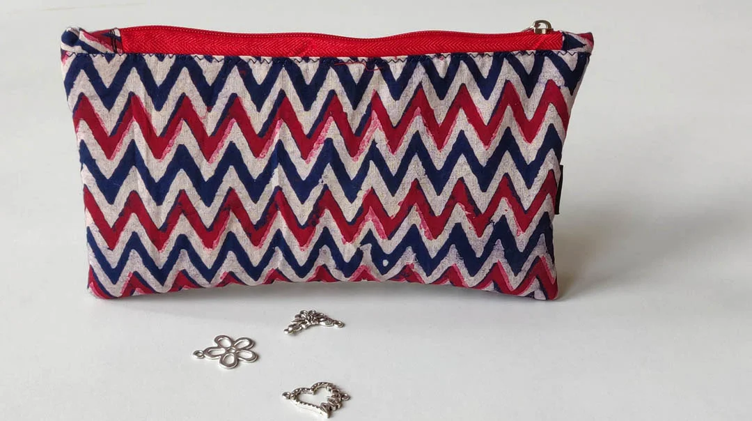 Slim Pouch Chevron Hand Block Printed