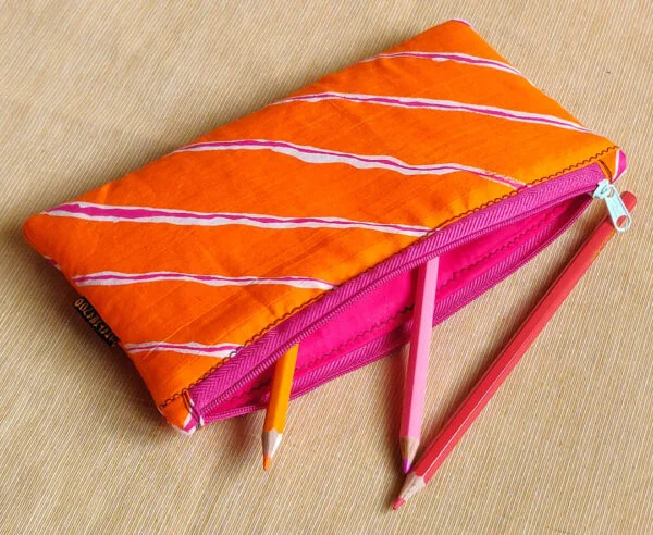 Slim Pouch Orange Base Fuchsia Lehriya Print - Image 3