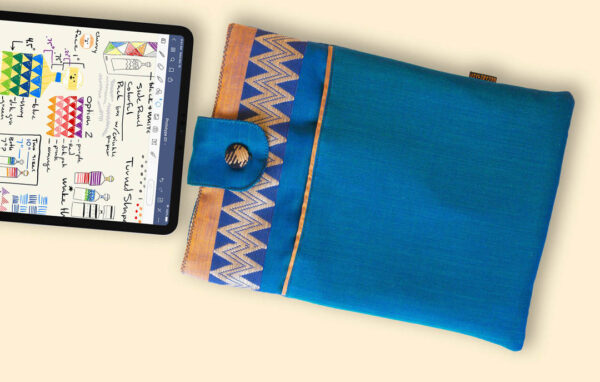 Tablet iPad Sleeve Peacock Blue 1 https://chaturango.com/fabric-tablet-ipad-sleeve-peacock-blue-colour/