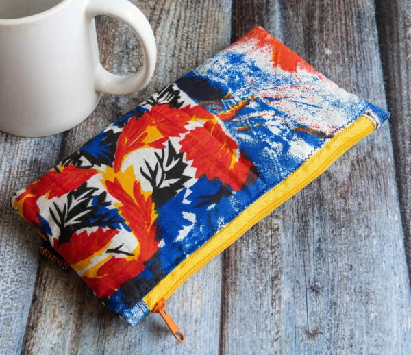 Slim Pouch Blue Red Yellow Abstract Print