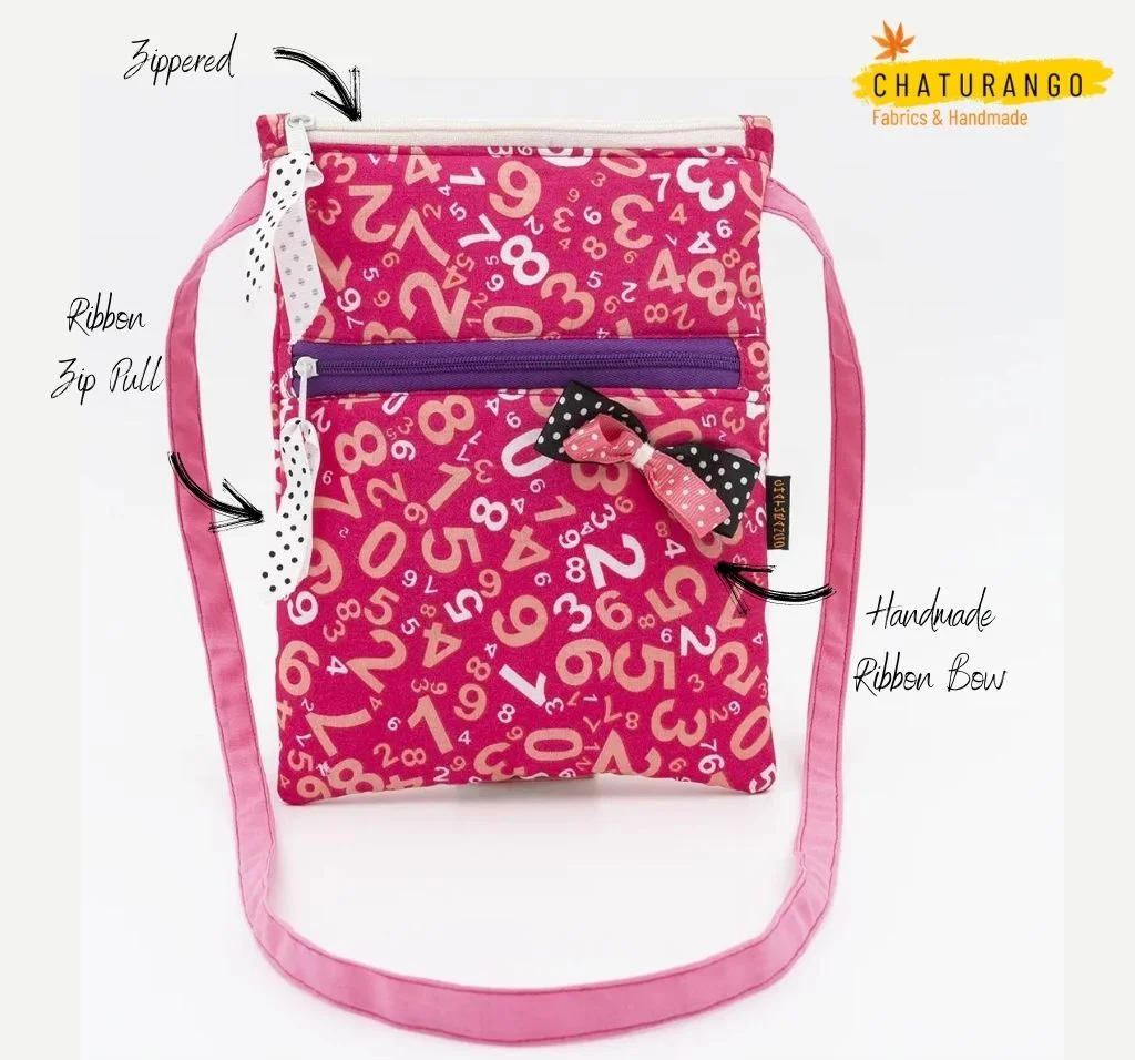 Happy Princess Pink Sling Bag for Girls - Numerals Printed - Image 2