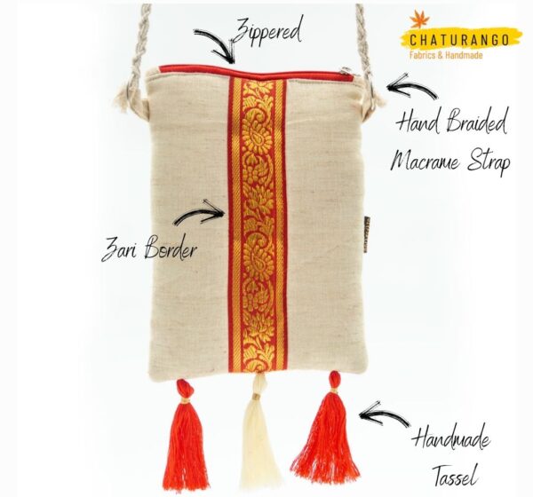Off White Red Sling Bag 2 1 https://chaturango.com/khadi-sling-bag-for-women-zari-embeded/