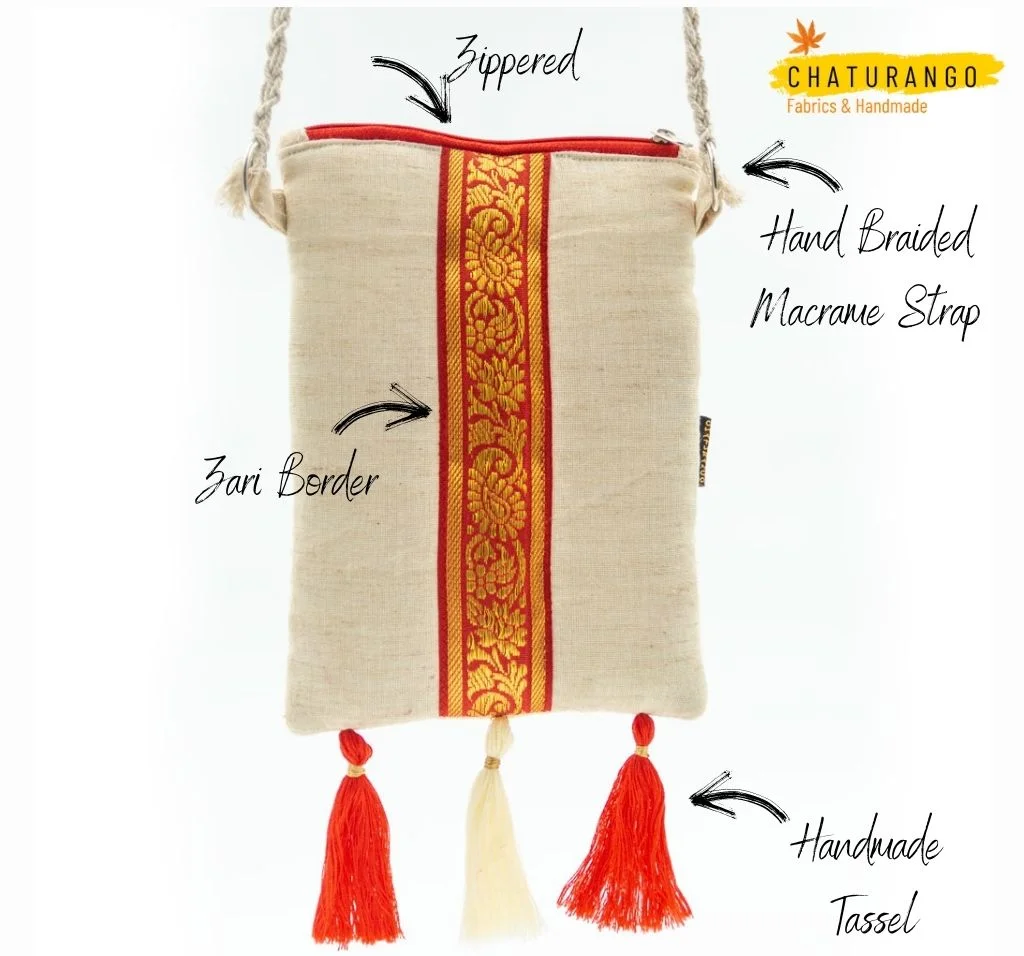 Attractive Handloom Sling Bag for Women - Zari Bordered - Image 2