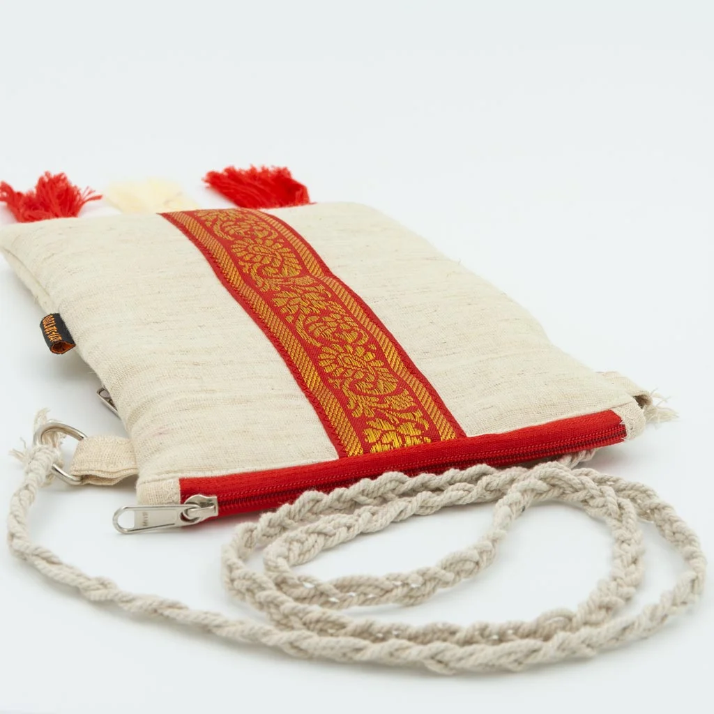 Attractive Handloom Sling Bag for Women - Zari Bordered - Image 3