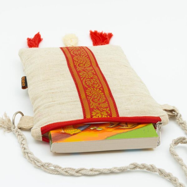 Off White Red Sling Bag 4 1 https://chaturango.com/khadi-sling-bag-for-women-zari-embeded/