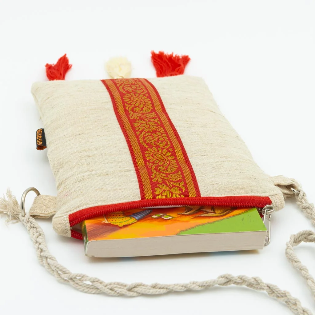 Attractive Handloom Sling Bag for Women - Zari Bordered - Image 4